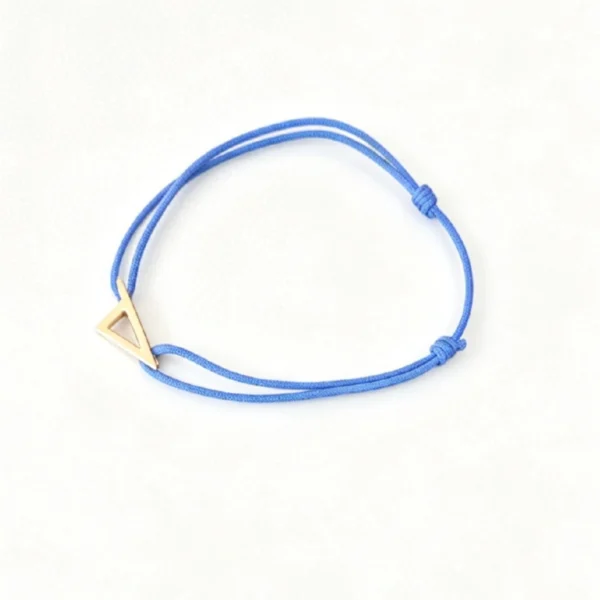 Bracelet cordon bleu avec pendentif V doré